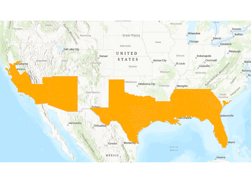 USDA expands and establishes Asian citrus psyllid quarantine areas in